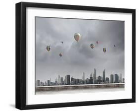 Conceptual Image with Colorful Balloons Flying High in Sky-Sergey Nivens-Framed Photographic Print