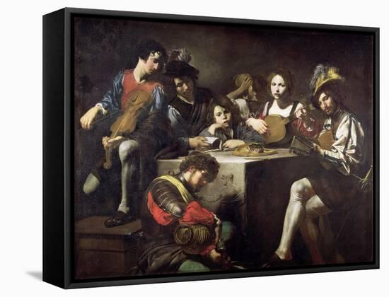 Concert Around the Bas-Relief-Valentin de Boulogne-Framed Stretched Canvas