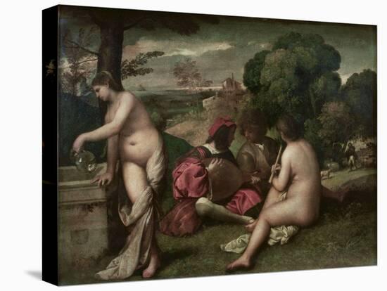 Concert Champetre, Open-Air Concert, Formerly Attributed to Giorgione, C. 1510-Titian (Tiziano Vecelli)-Stretched Canvas
