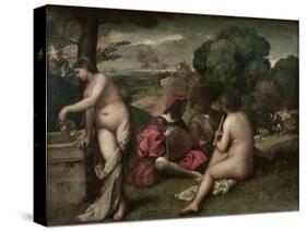 Concert Champetre, Open-Air Concert, Formerly Attributed to Giorgione, C. 1510-Titian (Tiziano Vecelli)-Stretched Canvas