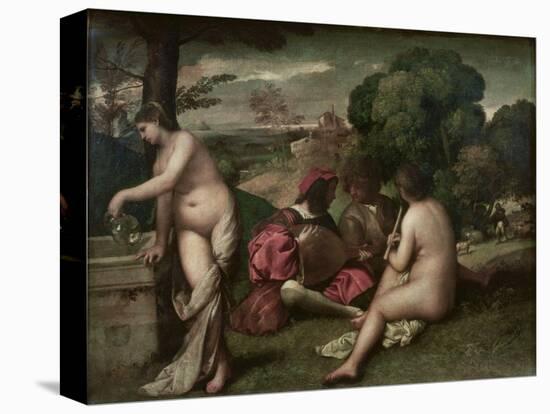 Concert Champetre, Open-Air Concert, Formerly Attributed to Giorgione, C. 1510-Titian (Tiziano Vecelli)-Stretched Canvas