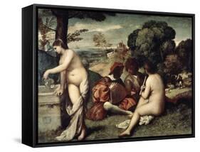 Concert Champetre, (The Pastoral Concert), C1510-1511-Titian (Tiziano Vecelli)-Framed Stretched Canvas
