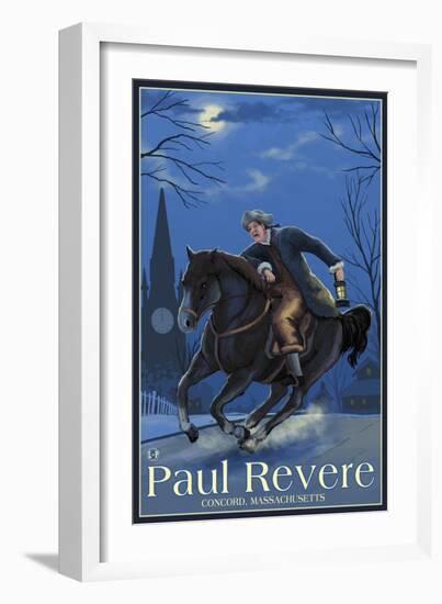 Concord, Massachusetts - Paul Revere at NIght-Lantern Press-Framed Art Print