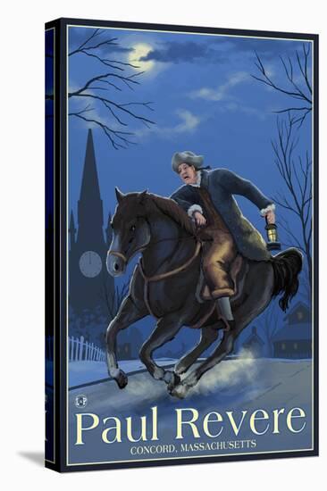 Concord, Massachusetts - Paul Revere at NIght-Lantern Press-Stretched Canvas