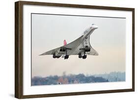 Concorde Supersonic Airliner Landing at Airport-null-Framed Photographic Print