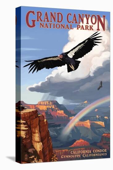 Condor and Rainbow - Grand Canyon National Park-Lantern Press-Stretched Canvas