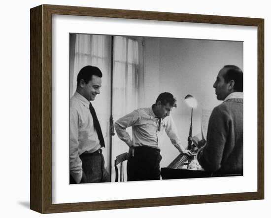 Conductor Leonard Bernstein, Jerome Robbins and Stephen Sondheim Discussing "West Side Story"-Alfred Eisenstaedt-Framed Premium Photographic Print