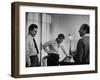 Conductor Leonard Bernstein, Jerome Robbins and Stephen Sondheim Discussing "West Side Story"-Alfred Eisenstaedt-Framed Premium Photographic Print