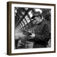 Conductor on the Orient Express Train Making Notes on a Piece of Paper, June 1950-Jack Birns-Framed Photographic Print