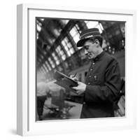 Conductor on the Orient Express Train Making Notes on a Piece of Paper, June 1950-Jack Birns-Framed Photographic Print