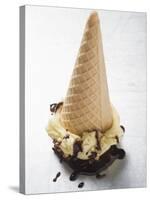 Cone of Nut Ice Cream with Chocolate Sauce-null-Stretched Canvas