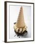 Cone of Nut Ice Cream with Chocolate Sauce-null-Framed Photographic Print