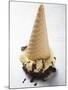 Cone of Nut Ice Cream with Chocolate Sauce-null-Mounted Photographic Print