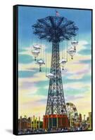 Coney Island, New York - Steeplechase Park Parachute Jump Daytime Scene-Lantern Press-Framed Stretched Canvas