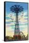 Coney Island, New York - Steeplechase Park Parachute Jump Daytime Scene-Lantern Press-Framed Stretched Canvas