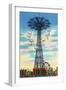 Coney Island, New York - Steeplechase Park Parachute Jump Daytime Scene-Lantern Press-Framed Art Print