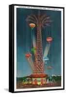 Coney Island, New York - Steeplechase Park Parachute Jump View at Night-Lantern Press-Framed Stretched Canvas