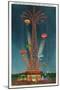 Coney Island, New York - Steeplechase Park Parachute Jump View at Night-Lantern Press-Mounted Art Print