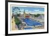 Coney Island, New York - Steeplechase Park Swimming Pool View-Lantern Press-Framed Premium Giclee Print