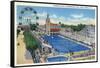 Coney Island, New York - Steeplechase Park Swimming Pool View-Lantern Press-Framed Stretched Canvas