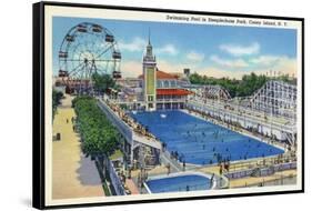 Coney Island, New York - Steeplechase Park Swimming Pool View-Lantern Press-Framed Stretched Canvas