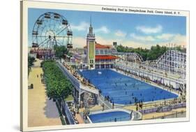 Coney Island, New York - Steeplechase Park Swimming Pool View-Lantern Press-Stretched Canvas