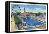 Coney Island, New York - Steeplechase Park Swimming Pool View-Lantern Press-Framed Stretched Canvas