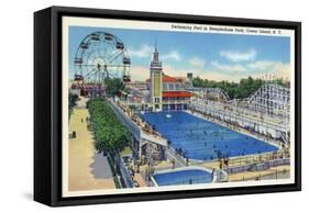 Coney Island, New York - Steeplechase Park Swimming Pool View-Lantern Press-Framed Stretched Canvas