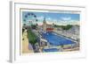 Coney Island, New York - Steeplechase Park Swimming Pool View-Lantern Press-Framed Art Print