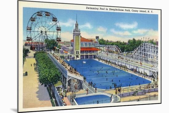 Coney Island, New York - Steeplechase Park Swimming Pool View-Lantern Press-Mounted Art Print