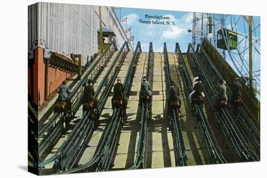 Coney Island, New York - View of Steeplechase-Lantern Press-Stretched Canvas