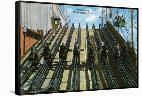 Coney Island, New York - View of Steeplechase-Lantern Press-Framed Stretched Canvas