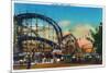 Coney Island, New York - View of the Cyclone Rollercoaster No. 1-Lantern Press-Mounted Premium Giclee Print