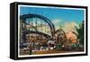 Coney Island, New York - View of the Cyclone Rollercoaster No. 1-Lantern Press-Framed Stretched Canvas