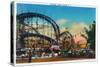 Coney Island, New York - View of the Cyclone Rollercoaster No. 1-Lantern Press-Stretched Canvas