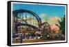 Coney Island, New York - View of the Cyclone Rollercoaster No. 1-Lantern Press-Framed Stretched Canvas