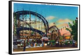 Coney Island, New York - View of the Cyclone Rollercoaster No. 1-Lantern Press-Framed Stretched Canvas