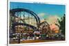 Coney Island, New York - View of the Cyclone Rollercoaster No. 1-Lantern Press-Stretched Canvas