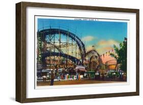 Coney Island, New York - View of the Cyclone Rollercoaster No. 1-Lantern Press-Framed Art Print