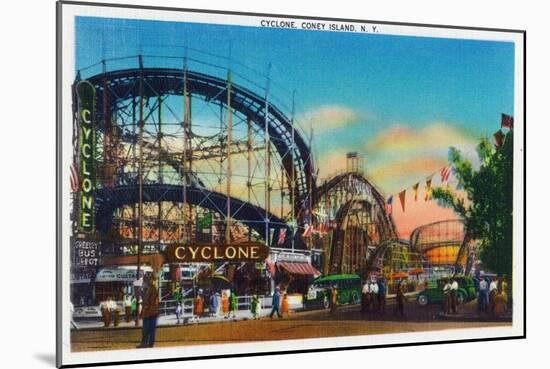 Coney Island, New York - View of the Cyclone Rollercoaster No. 1-Lantern Press-Mounted Art Print