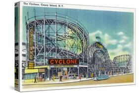 Coney Island, New York - View of the Cyclone Rollercoaster No. 2-Lantern Press-Stretched Canvas