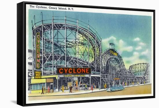 Coney Island, New York - View of the Cyclone Rollercoaster No. 2-Lantern Press-Framed Stretched Canvas