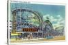 Coney Island, New York - View of the Cyclone Rollercoaster No. 2-Lantern Press-Stretched Canvas