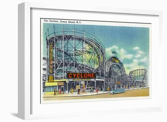 Coney Island, New York - View of the Cyclone Rollercoaster No. 2-Lantern Press-Framed Art Print