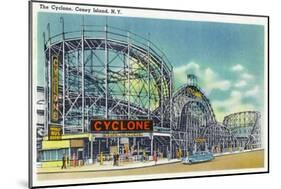 Coney Island, New York - View of the Cyclone Rollercoaster No. 2-Lantern Press-Mounted Art Print