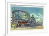 Coney Island, New York - View of the Cyclone Rollercoaster No. 2-Lantern Press-Framed Art Print