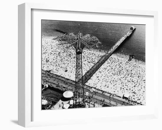 Coney Island Parachute Jump Aerial and Beach. Coney Island, Brooklyn, New York. 1951-Margaret Bourke-White-Framed Photographic Print