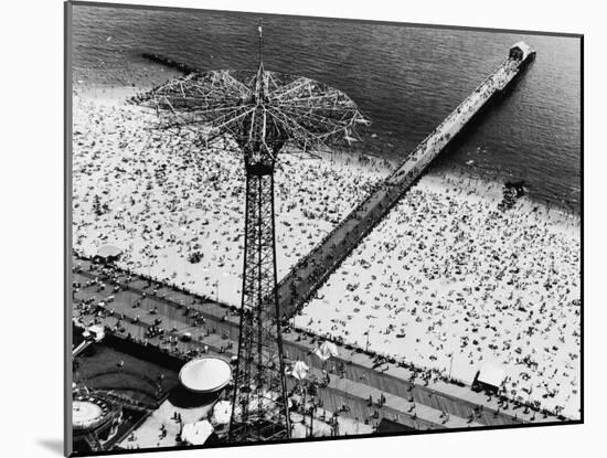 Coney Island Parachute Jump Aerial and Beach. Coney Island, Brooklyn, New York. 1951-Margaret Bourke-White-Mounted Photographic Print