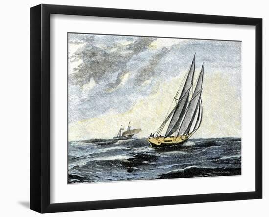 Confederate Blockade Runner Dodging a Union Cruiser, U.S. Civil War-null-Framed Giclee Print