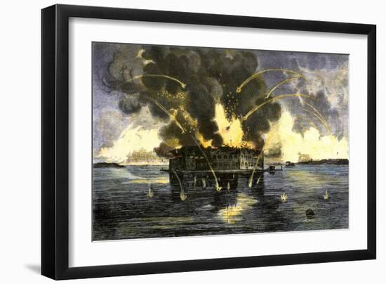 Confederate Bombardment of Fort Sumter, Starting the American Civil War, c.1861-null-Framed Premium Giclee Print